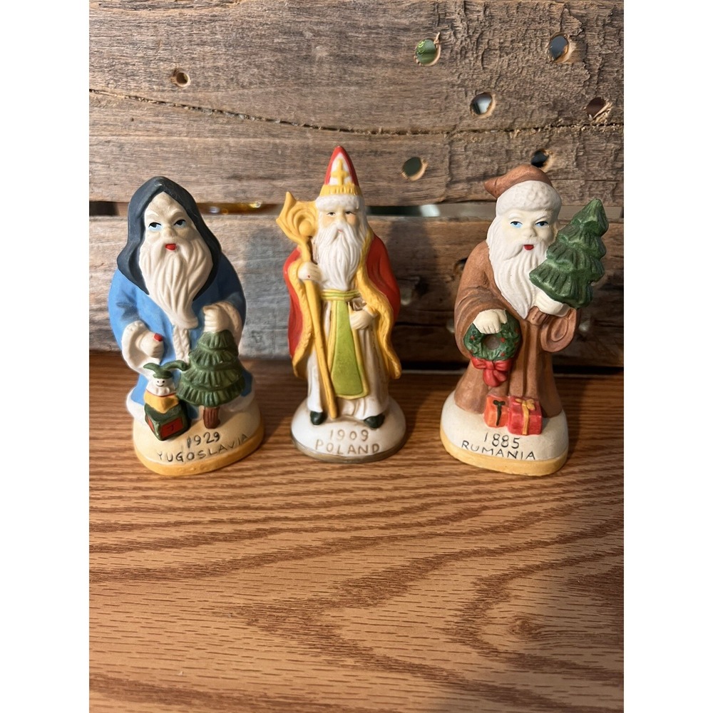 1991 Mercuries Ltd Bisque Santa Claus St. Nick Figurines Set 3 Figurines Vintage